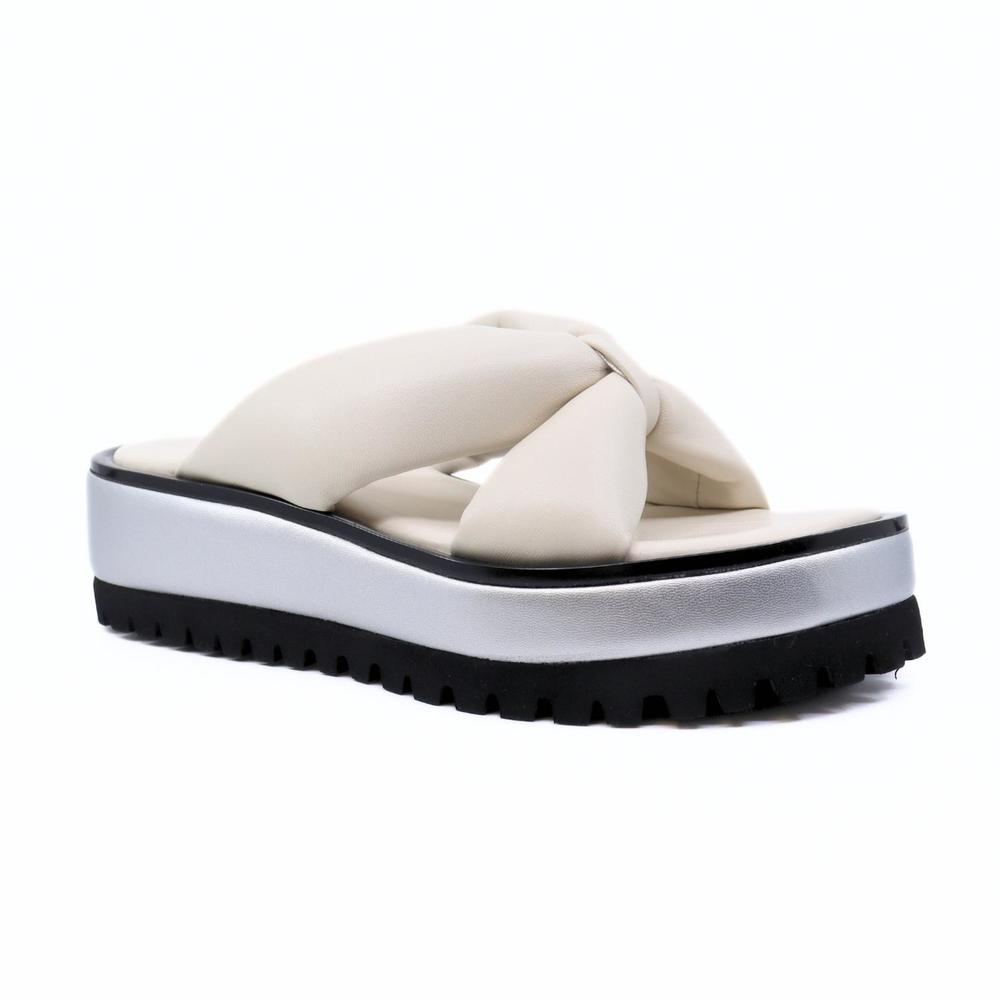 NEW ALL BLACK geisha women's platform sandals in ivory/silver